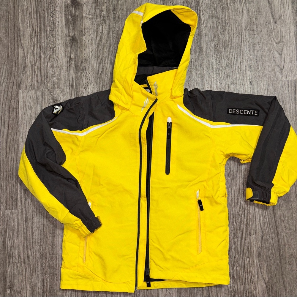 DESCENTE Junior Hooded Jacket Yellow Black RECCO Outdoor Winter Size 14/150
